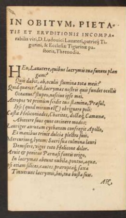 In Obitum, Pietatis Et Eruditionis Incomparabilis viri, D. Ludovici Lafateri ...