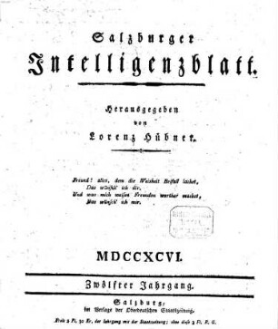 Salzburger Intelligenzblatt. 1796 = Jg. 12