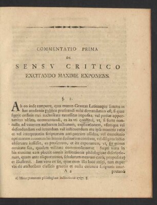Commentatio Prima De Sensu Critico Excitando Maxime Exponens.