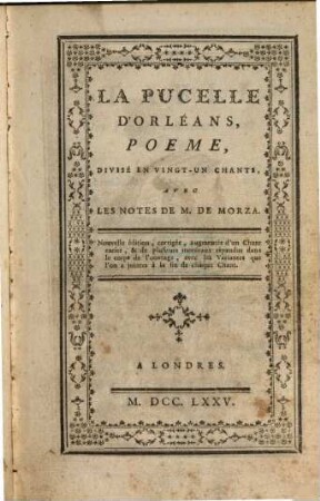 La Pucelle d'Orleans : poème divisé en 21 chants