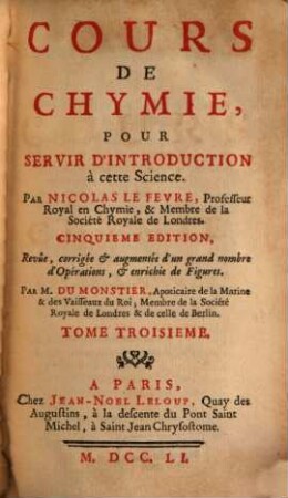 Cours De Chymie : Pour Servir D'Introduction à cette Science, 3