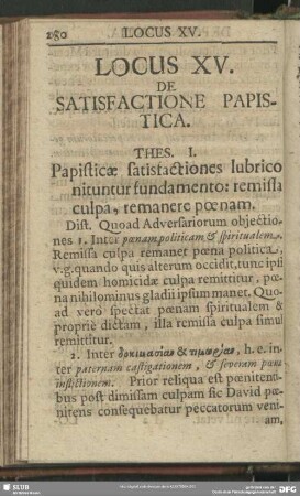 Locus XV. De Satisfactione Papistica