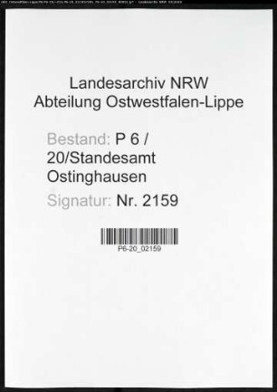Sterberegister Standesamt Ostinghausen