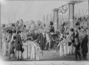 Schwarzes Tor. Empfang des Kaisers Alexander von Rußland und des Königs Friedrich von Preußen durch Geistlichkeit und Rat am 24.4.1813