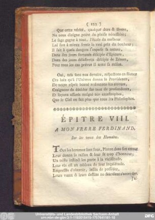 Épitre VIII. A Mon Frere Ferdinand. Sur les voeux des Humains.