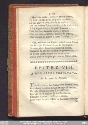 Épitre VIII. A Mon Frere Ferdinand. Sur les voeux des Humains.