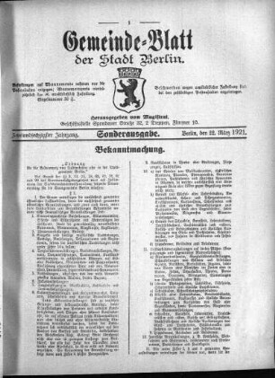 Sonderausgabe, 22. März 1921