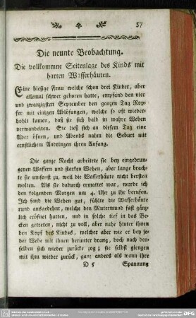 Die neunte Beobachtung. Die vollkommne Seitenlage des Kinds mit harten Wasserhäuten