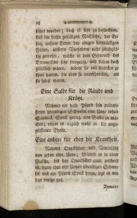 Eine Salbe für die Räude und Krätze. - Das Schröpfen.