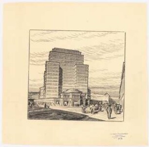 Hochhaus am Bahnhof Friedrichstraße, Berlin: Perspektivische Ansicht von Süden