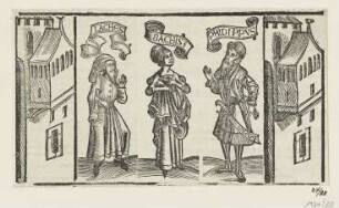 Laches, Bachis und Phidippus, erstmals erschienen in: "Terentius", Straßburg 1496, fol. CLXXII (verso)