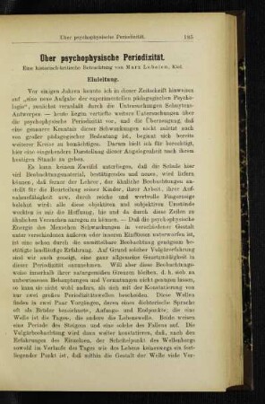 Über psychophysische Periodizität : eine historisch-kritische Betrachtung