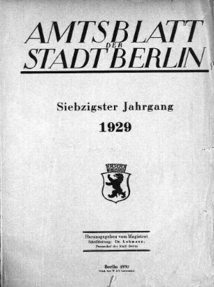 1929: Amtsblatt der Reichshauptstadt Berlin
