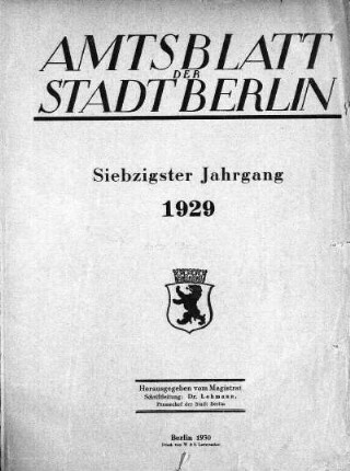 1929: Amtsblatt der Reichshauptstadt Berlin