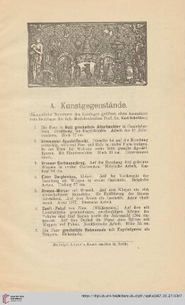 A. Kunstgegenstände (Nr. 1 - 337)