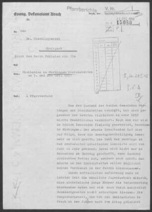 Würtingen-Bleichstetten: Visitationsbericht mit Pfarrbericht 1957
