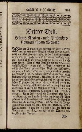 Dritter Theil. Lebens-Reglen, und Andachts Ubungen für alle Monath