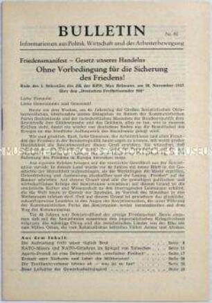 Illegales Informationsblatt der KPD "Bulletin" u.a. mit der Wiedergabe der Rede des Politikers Max Reiman zu den Feierlichkeiten zum 40. Jahrestag der Oktoberrevolution