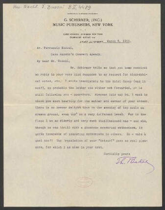 Brief an Ferruccio Busoni, 08.03.1911 : 08.03.1911