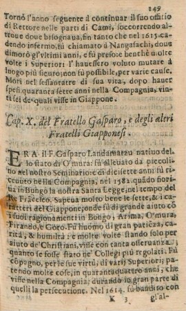 Cap. X. del Fratello Gasparo, e degli altri Fratelli Giapponesi