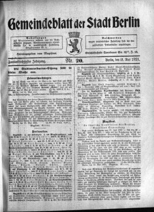 1921,20: Nr. 20, 15. Mai 1921