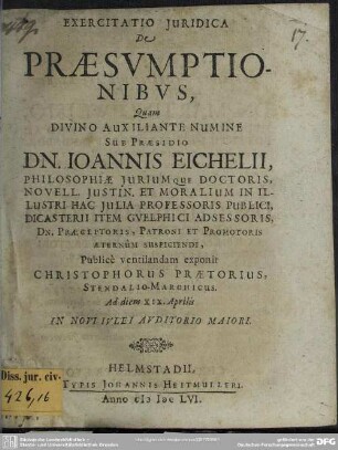 Exercitatio de praesumptionibus