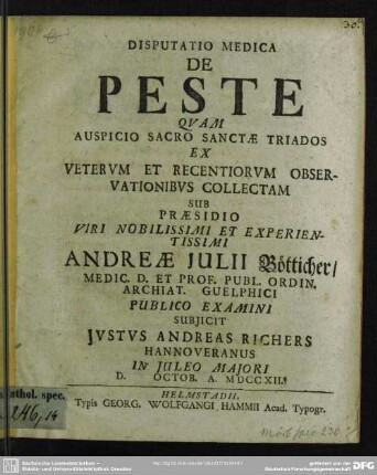 Disputatio Medica De Peste