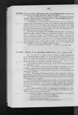Regulativ für die hamburgischen Schiffstaratoren, vom 1. Februar 1859.