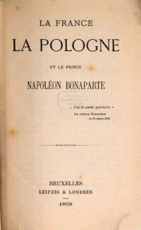 La France, la Pologne et le prince Napoléon Bonaparte
