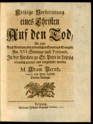 Nöthige Vorbereitung eines Christen Auf den Tod