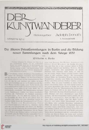 3/4: Die älteren Privatsammlungen in Berlin und die Bildung neuer Sammlungen nach dem Kriege 1870