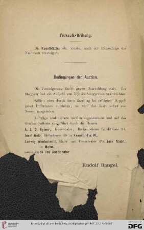 Verkaufs-Ordung/ Bedingungen der Auction