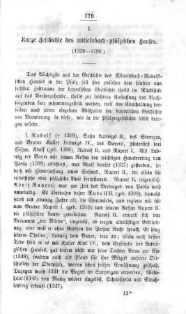 I. Kurze Geschichte des wittelsbach-pfälzischen Hauses
