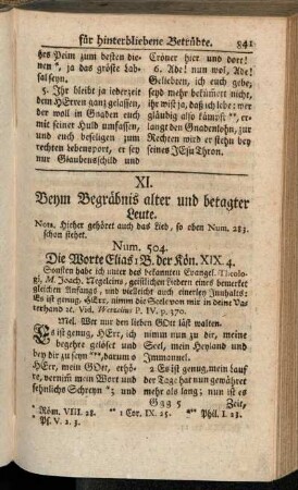 XI. Beym Begräbnis alter und betagter Leute.
