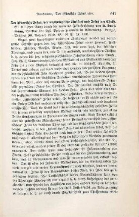 641-642 [Rezension] Dunkmann, Karl, Der historische Jesus, der mythologische Christus und Jesus der Christ