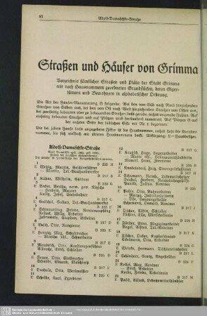 Häuserbuch : Verzeichnis der Bewohner der Häuser