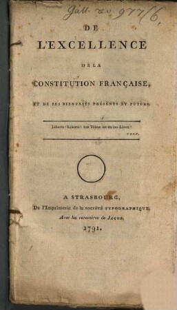 De l'Excellence de la constitution Française