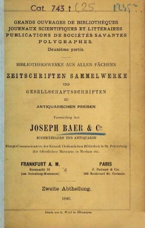 Kleinere Kataloge. [25.] 1890