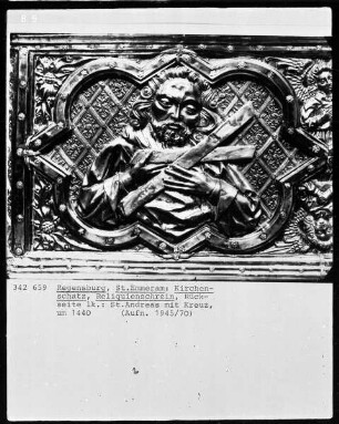 Rückseite: Heiliger Andreas mit Kreuz