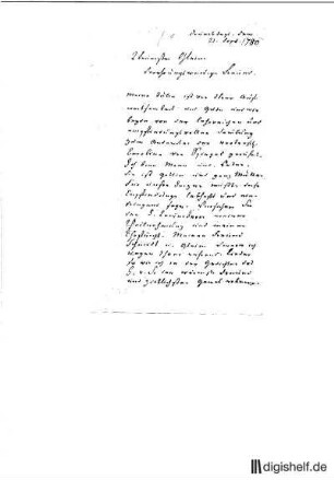 1: Brief von Christian August Clodius an Johann Wilhelm Ludwig Gleim