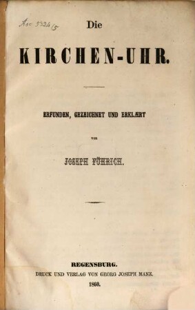 Die Kirchenuhr : Erfunden, gezeichnet und erklaert