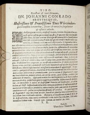 Viro Excellenti & vere Germano, Dn. Johanni Conrado Brottbequio [...]
