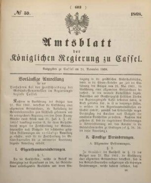 № 59. Ausgegeben zu Cassel am 24. November 1868.