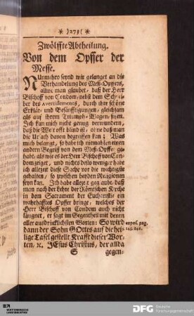 Zwölffte Abtheilung. Von dem Opffer der Messe