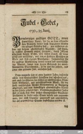 Jubel-Gebet, 1730, 25. Iunii.