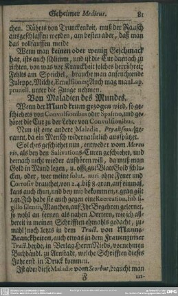 Von Maladien des Mundes