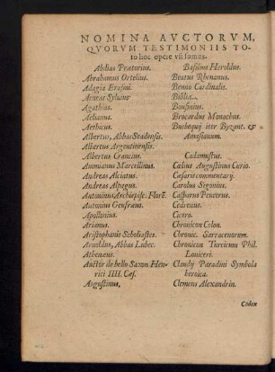 Nomina Auctorum, Quorum Testimoniis Toto hoc opere usi sumus.
