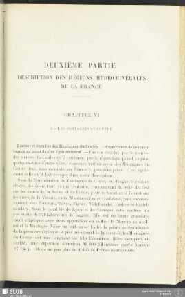 Deuxième partie. Description des régions hydrominérales de la France