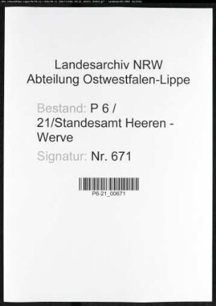 Sterberegister Standesamt Heeren-Werve