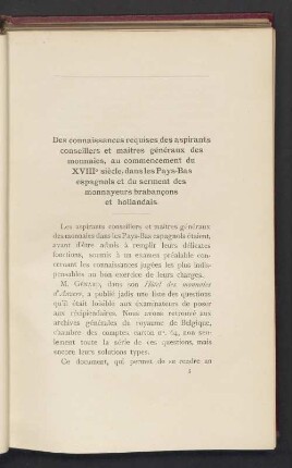 Des connaissances requises des aspirants conseillers et maitres généraux des monnaies, au commencement du XVIIIe siècle, dans les Pays-Bas espagnols et du serment des monnayeurs brabançons et hollandais